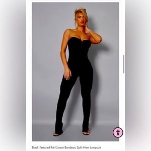 Black Textured Rib Corset Bandeau Split Hem Jumpsuit